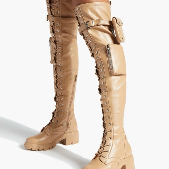 JustFab Shoes - Tan Over-the-Knee Lace-Up Boots nwt size 7.5